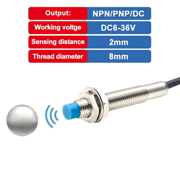 LJ8A3-2-Z/BX Endüktif 2mm Metal Algılayıcı Sensör NPN NO  Temassız Proximity 3 Telli DC 6V-36V Otomasyon Endüstriyel Kontrol - Resim 2