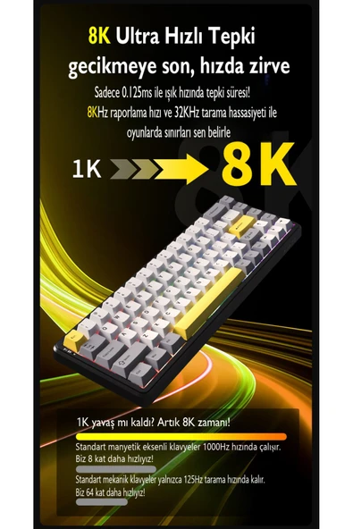 Coverzone Ajazz AK680 Max %68 Manyetik Switch, 3000mAh Batarya 8K Polling Rate Kablosuz RGB Klavye - 6