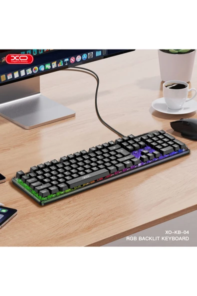 Xo RGB Aydınlatmalı Kablolu Gaming Klavye,Sessiz Mekanik Hisli Tuşlar,ABS Gövde,104 Tuş,Siyah,EN-Q - 3