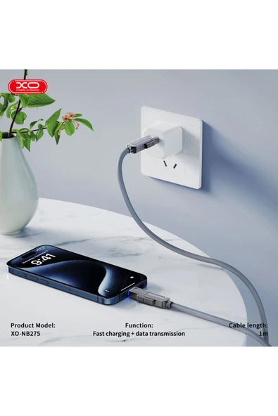 Xo 4'ü 1 Arada Şarj Kablosu NB275,60W Hızlı Şarj,Lightning/Type-C/MicroUSB,Silikon Kaplama,Çinko Alaşım - Resim 2