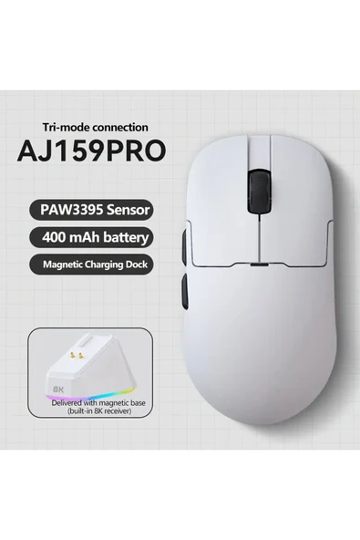 Coverzone AJAZZ AJ159 PRO 3 Modlu 8000Hz 26.000 DPI Manyetik Şarj İstasyon PAW 3395 Optik Sensör Gaming Mouse - 7