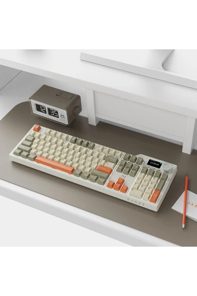 Coverzone Ajazz AK35i V3 Kablosuz Mekanik Oyuncu Klavyesi-Gasket Gövde Yapısı TFT Ekranlı Bej/Avakado Switch - 2