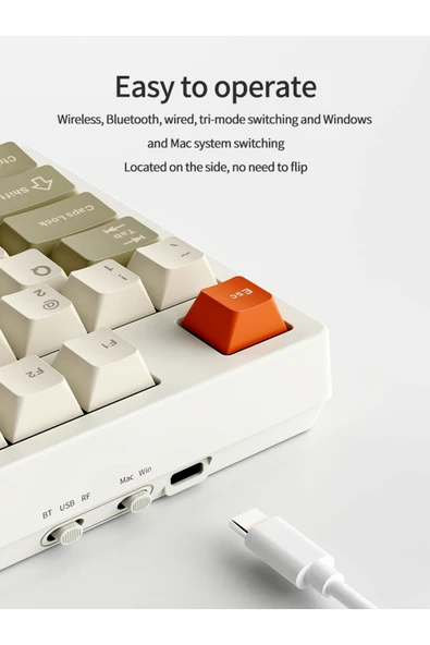 Coverzone Ajazz AK35i V3 Kablosuz Mekanik Oyuncu Klavyesi-Gasket Gövde Yapısı TFT Ekranlı Bej/Avakado Switch - 6