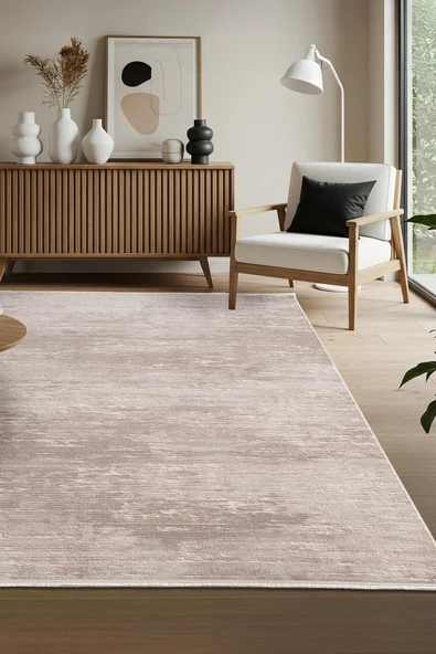 Leon LN001K Bej Halı Modern Desen Pamuk Taban Akrilik Tozuaz Salon Yatak Odası Mutfak Koridor Halısı 80 X 300 BEJ