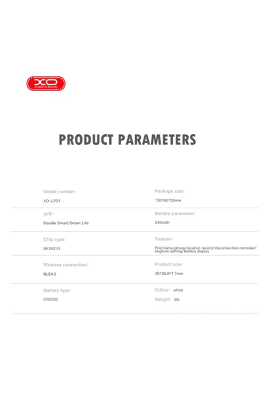 Xo Bluetooth Kayıp Önleyici Cihaz LP01–240 mAh Batarya,CR2032 Pil,iOS ve Android,Tuya İle Çalışır - 4