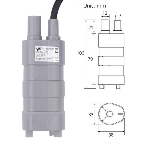 JT-500 DC 12V Su Sıvı Dalgıç Pompa 600litre/saat  17w Su Geçirmez Akvaryum Devridaim Motoru Sebil Kahve Bulaşık Dezenfeksiyon Medikal Makine - 8