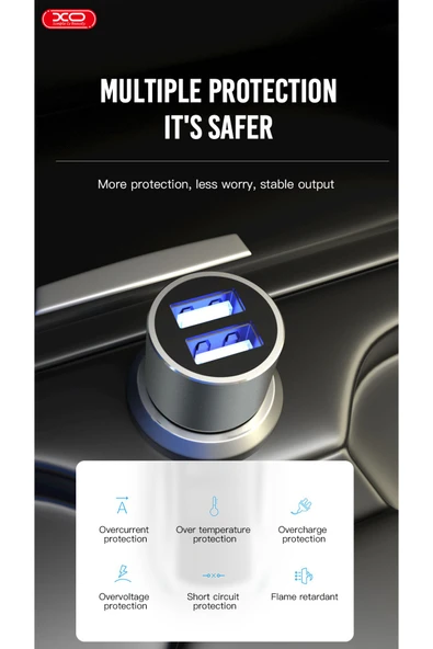 Xo CC30 Araç Şarj Cihazı 12W–Evrensel2xUSB-A Girişli Şarj Adaptörü,Aşırı Akım,Voltaj ve Isınma Koruması - Resim 2