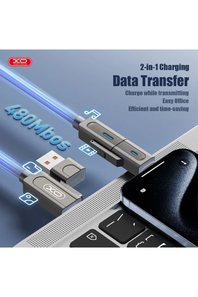 Xo 4'ü 1 Arada Şarj Kablosu NB275,60W Hızlı Şarj,Lightning/Type-C/MicroUSB,Silikon Kaplama,Çinko Alaşım - Resim 3