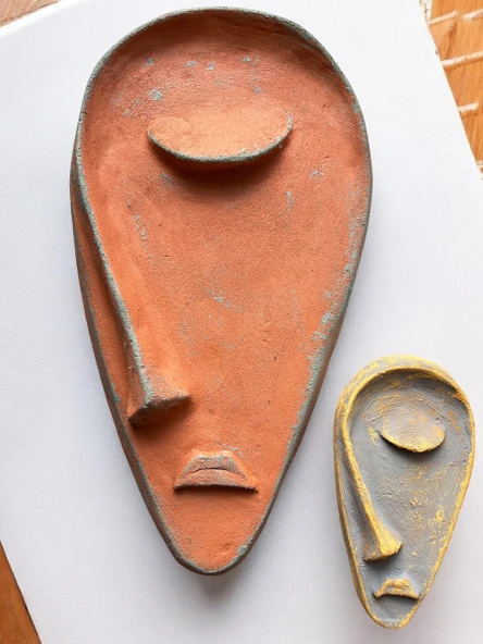 Taş Heykel Duvar Maskesi, El Yapımı Soyut Yarı Yüz Duvar Dekoru, Ev ve Ofis Hediye Dekor - 4