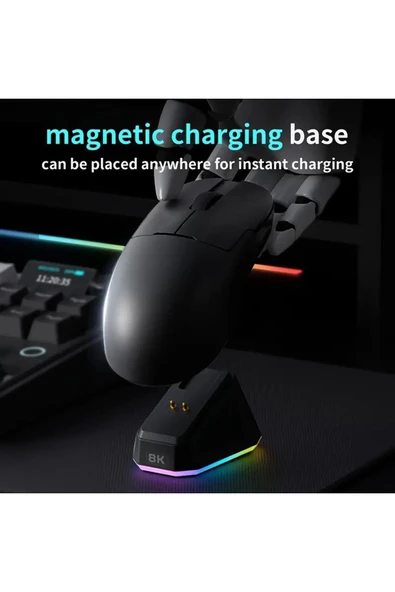 Coverzone AJAZZ AJ159 PRO 3 Modlu 8000Hz 26.000 DPI Manyetik Şarj İstasyon PAW 3395 Optik Sensör Gaming Mouse - 5
