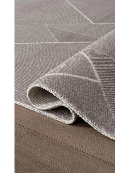 Leon LN002Z Antrasit Halı Modern Desen Pamuk Taban Akrilik Tozuaz Salon Yatak Odası Koridor Halısı 120 X 180 ANTRASIT - Resim 6