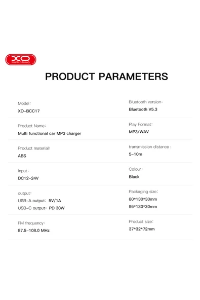 Xo BCC17 Araç Bluetooth V5.3 MP3 Ve Şarj Cihazı, Type-C Örgü Kablo,30W PD Hızlı Şarj,FM Verici,MP3/WAV - 6