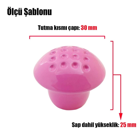 (10 ADET) Noktalı Düğme Mantar Pembe Metal Çekmece Dolap Dolabı Kapak Kulpu Kulbu Kulpları