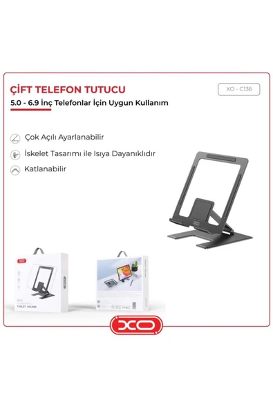 Xo Geniş Açı Ayarlı Metal Isınma Engelleyici Masaüstü Ev Ofis Universal Tablet Tutucu C136 - 2