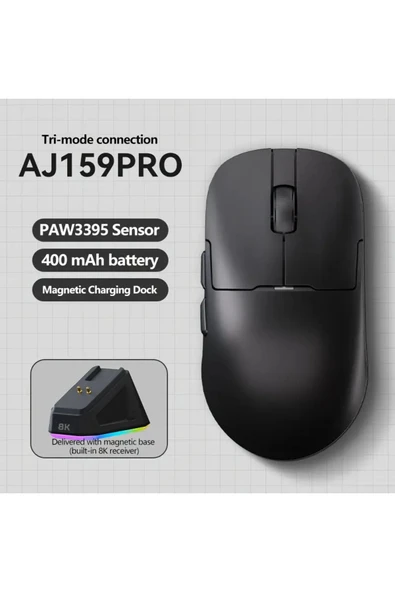 Coverzone AJAZZ AJ159 PRO 3 Modlu 8000Hz 26.000 DPI Manyetik Şarj İstasyon PAW 3395 Optik Sensör Gaming Mouse - 3