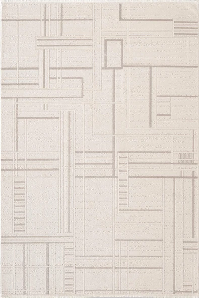 Leon LN004A Krem Halı Modern Desen Pamuk Taban Akrilik Tozuaz Salon Yatak Odası Koridor Halısı Özel Ölçü KREM - Resim 3