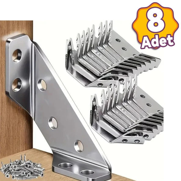 8 Adet Mobilya Eşya Dolap Köşe Birleştirme Duvara Sabitleyici Bağlantı Aparatı Köşebent Gönye Metal