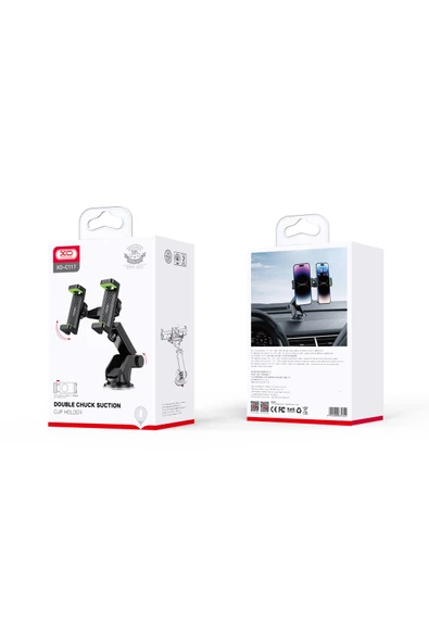 Xo Döner Başlık Araç Telefon Tutucu|vakumlu Taban,2 Telefon Evrensel,alüminyum Gövde,tek El Kullanım - Resim 3