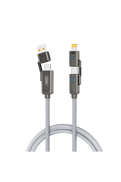 Xo 4'ü 1 Arada Şarj Kablosu NB275,60W Hızlı Şarj,Lightning/Type-C/MicroUSB,Silikon Kaplama,Çinko Alaşım ürün görseli