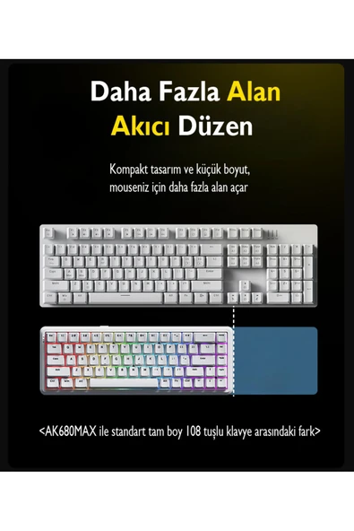 Coverzone Ajazz AK680 Max %68 Manyetik Switch, 3000mAh Batarya 8K Polling Rate Kablosuz RGB Klavye - 3