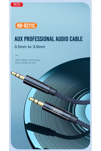 Xo 3.5mm Aux Ses Kablosu R211c,1 Metre Örgü Kaplama,araba Ve Kulaklık Uyumlu,hd Ses,dayanıklı Kablo - Resim 2