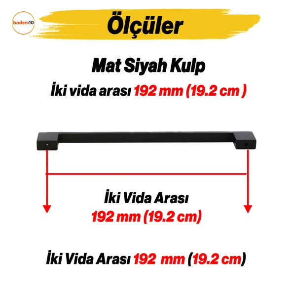 Mobilya Mutfak Çekmece Dolap Dolabı Kulbu Kulpu Kulpları (192 mm - 19.2 cm) Siyah Metal - Resim 2