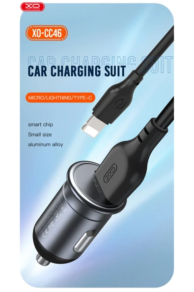 Xo CC46 Araç Şarj Cihazı Lightning, 18W Hızlı Şarj, 12V-24V, USB-A, Aşırı Isınma ve Kısa Devre Koruması - 2
