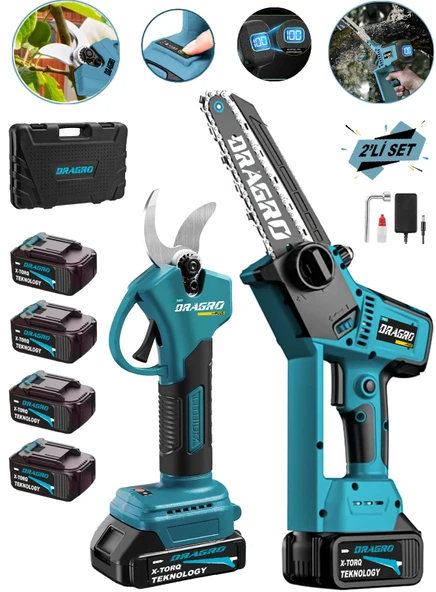 Dragro Alman Pro 2 Li Set  Kömürsüz Motor Otomatik Yağ Pompali Dal Budama Bağ Makası