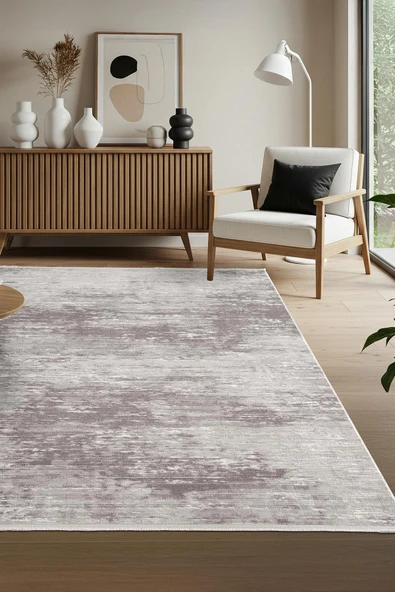 Leon LN001Z Gri Halı Modern Desen Pamuk Taban Akrilik Tozuaz Salon Yatak Odası Mutfak Koridor Halısı 80 X 300 ANTARIT-GRI