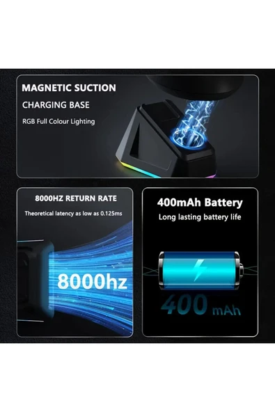 Coverzone AJAZZ AJ159 PRO 3 Modlu 8000Hz 26.000 DPI Manyetik Şarj İstasyon PAW 3395 Optik Sensör Gaming Mouse - 4
