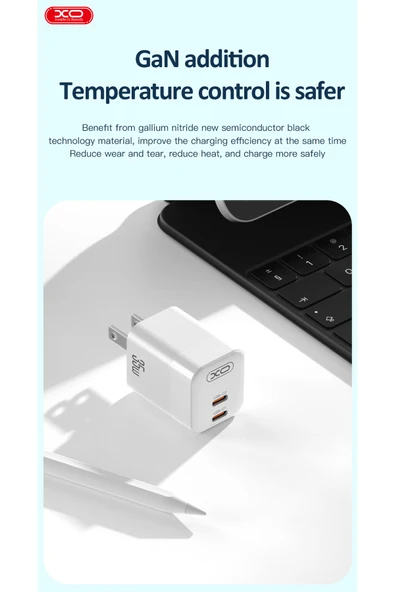Xo Hızlı Şarj Adaptörü CE07|GaN|1 Type-C Kablo|35WMax|Akım Korumalı|Tablet,Notebook,Cep Telefonu,Konsol - Resim 4