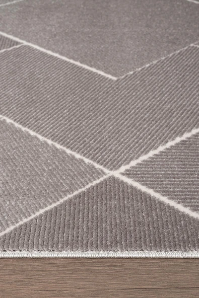 Leon LN002Z Antrasit Halı Modern Desen Pamuk Taban Akrilik Tozuaz Salon Yatak Odası Koridor Halısı 120 X 180 ANTRASIT - Resim 7