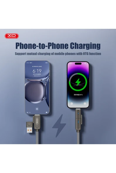 Xo 4'ü 1 Arada Şarj Kablosu NB275,60W Hızlı Şarj,Lightning/Type-C/MicroUSB,Silikon Kaplama,Çinko Alaşım - Resim 4