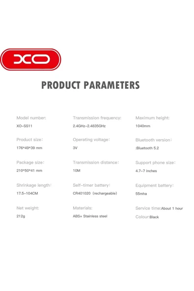 Xo SS11 Selfie Çubuğu&Tripod | 360° Dönebilen, Uzaktan Kumanda Kontrollü, Katlanabilir,Ayarlanabilir - 7