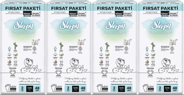 Sleepy Bebek Bezi Bio Natural Beden:2 (3-6KG) Mini 192 Adet Avantaj Fırsat Pk