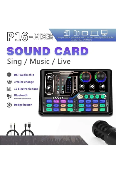 Coverzone Profesyonel Podcast Ses Kartı PC Dizüstü Bilgisayar için Vlog Canlı Youtuber Mikrofon Mikseri P16 - 4