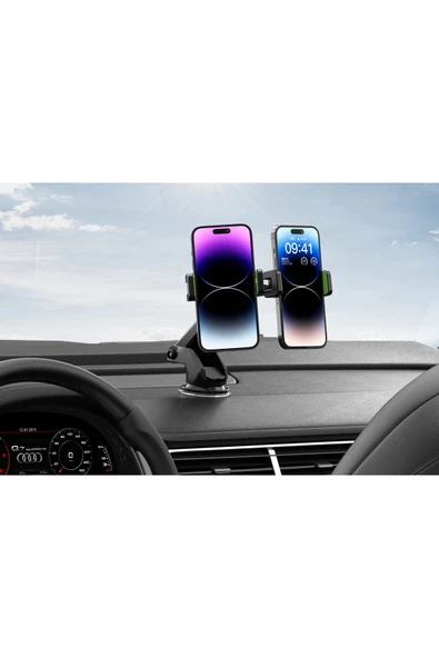 Xo Döner Başlık Araç Telefon Tutucu|vakumlu Taban,2 Telefon Evrensel,alüminyum Gövde,tek El Kullanım - Resim 2