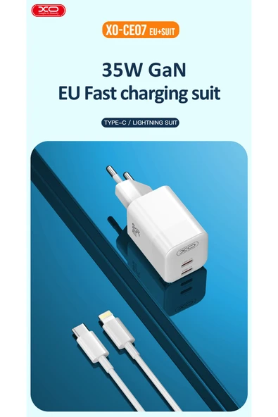 Xo Hızlı Şarj Adaptörü CE07|GaN|1 Type-C Kablo|35WMax|Akım Korumalı|Tablet,Notebook,Cep Telefonu,Konsol - Resim 3