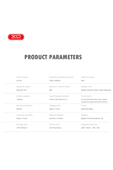 Xo F47 Karaoke Bluetooth Hoparlör 1200mAh BT-V5.3 1 adet Mikrofon,RGB Işık - 5