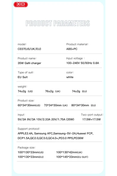 Xo Hızlı Şarj Adaptörü CE07|GaN|1 Type-C Kablo|35WMax|Akım Korumalı|Tablet,Notebook,Cep Telefonu,Konsol - Resim 5