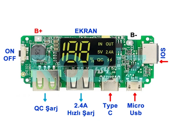 Powerbank Devresi Ekranlı 5V 2.4A Dual Usb Çıkış  Type C Micro Usb Giriş Lityum Lion 18650 Pil Şarj Mobil Taşınabilir Güç Kaynağı Batarya Telefon