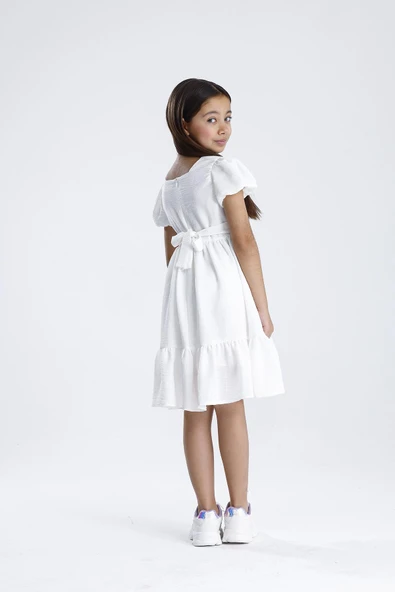 Balon Kol Desenli Elbise - 4