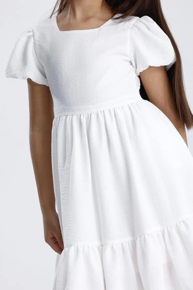 Balon Kol Desenli Elbise - 2