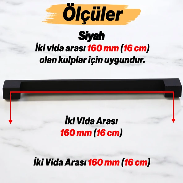 Mobilya Mutfak Çekmece Dolap Dolabı Kulbu Kulpu Kulpları (160 mm - 16 cm) Siyah Metal - Resim 2