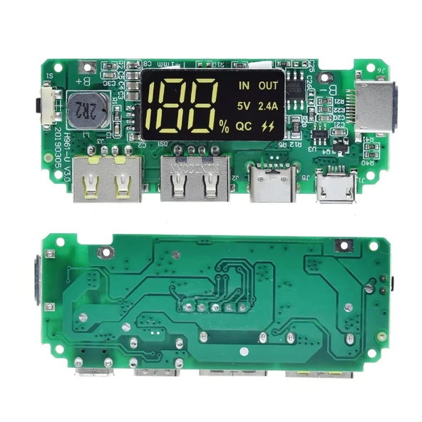 Powerbank Devresi Ekranlı 5V 2.4A Dual Usb Çıkış  Type C Micro Usb Giriş Lityum Lion 18650 Pil Şarj Mobil Taşınabilir Güç Kaynağı Batarya Telefon - 4