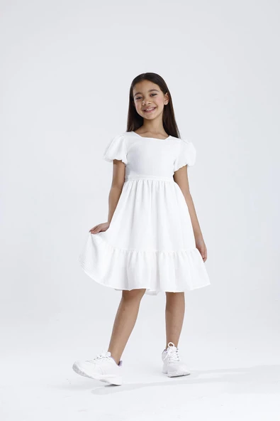 Balon Kol Desenli Elbise