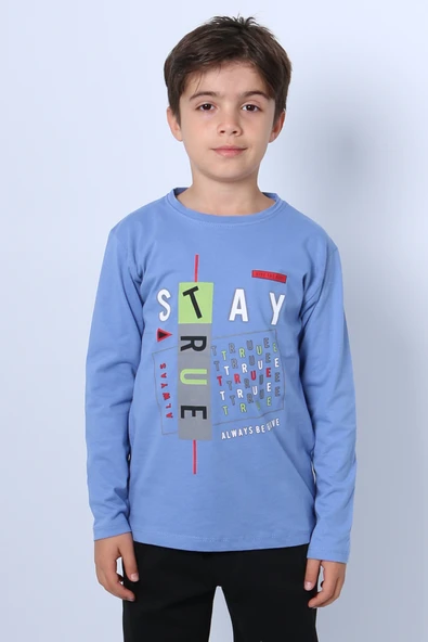 ERKEK ÇOCUK UZUN KOLLU TSHİRT STAY TRUE BASKILI 4 MEVSİM BİSİKLET YAKA E29 - 6