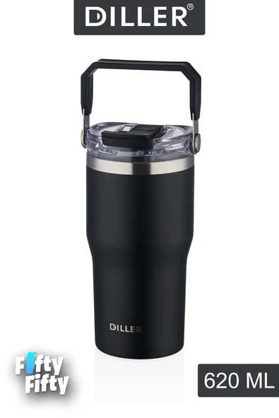 DILLER 620 ML Tek Kapak Çift Kullanım Pipetli/Pipetsiz Taşıma Kulplu Mug/Çelik Termos-FFDILLERD9168 - 6