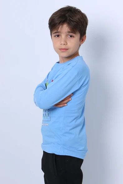 ERKEK ÇOCUK UZUN KOLLU TSHİRT STAY TRUE BASKILI 4 MEVSİM BİSİKLET YAKA E29 - 12