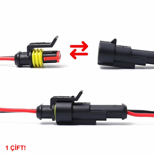 2 Pin Kablolu Su Geçirmez Konnektör Çift  IP65 200mm Kilitli Erkek Dişi Kolay Bağlantı Soketi Elektrikli Bisiklet Scooter Motor Araba Yat Karavan - 7